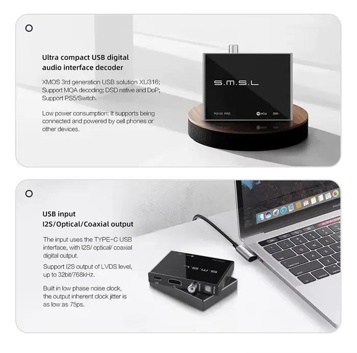 SMSL PO100 PRO décodeur Audio USB Interface numérique décodage MQA XOMS XU316 DSD64 optique Coaxial 