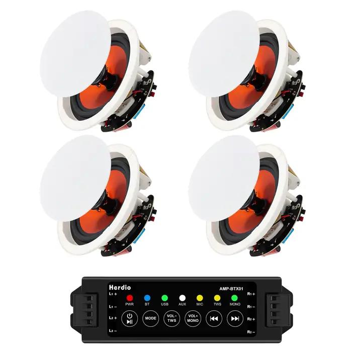 Herdio 4'' Haut-parleurs de plafond Bluetooth 480W 4 encastrés Son Surround Nette pour Home Cinéma C
