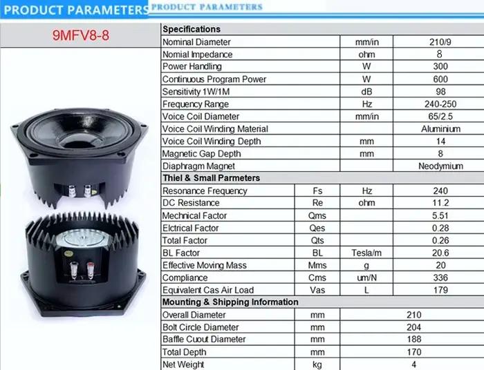 MW Audio Professional V8 Line Array haut-parleur 9 pouces MF haut-parleur