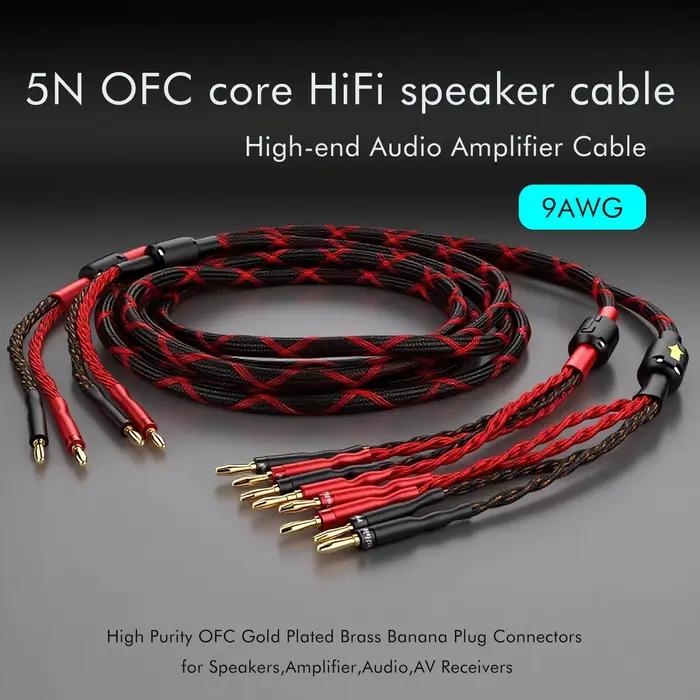 Câble de haut-parleur 9AWG 2B vers 4B, câble audiophile 2B vers 2B, câble bi-wire avec fiches banane