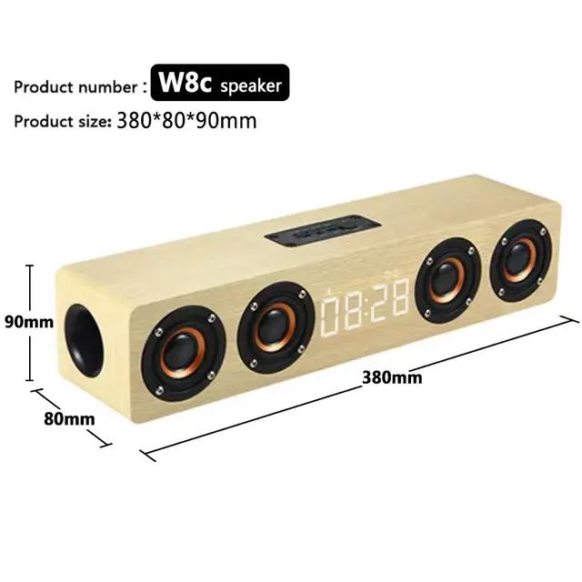 Haut-parleurs sans fil Bluetooth 5.0 pour ordinateurs, réveil en bois, affichage du système sonore, 