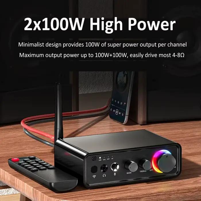 Amplificateur audio WOOPKER 200W MT19 BT TPA3116D2 Bluetooth 5.3 Classe D 2.0 canaux Hifi avec lumiè