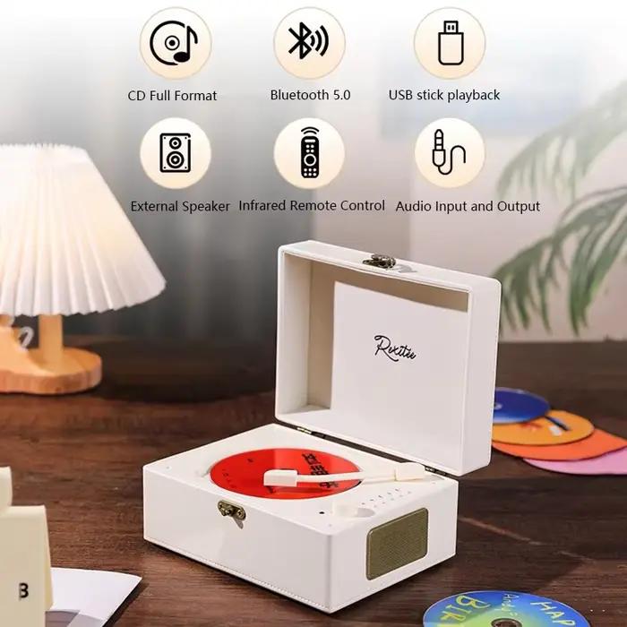 Lecteur CD en cuir Vintage Bluetooth 5.0 bidirectionnel haut-parleur intégré lecteur de musique CD P