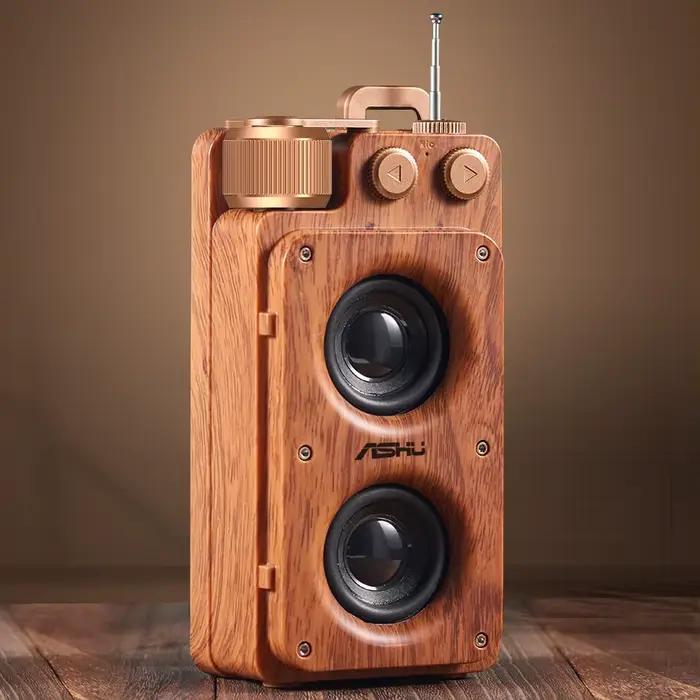 Haut-parleurs Bluetooth rétro 5W à double haut-parleur, grain de bois, mini-enceinte portable nostal