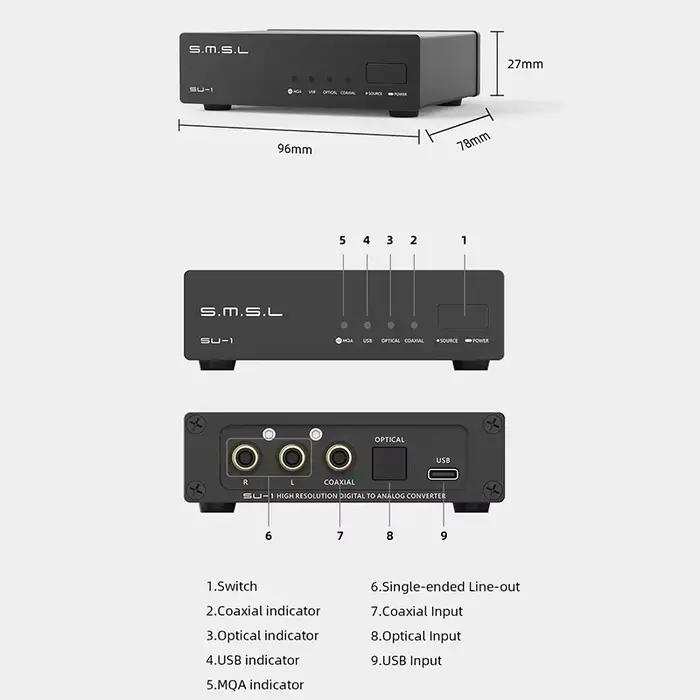 SMSL SU-1 décodeur Audio MQA Audio haute résolution DAC haute résolution Mini décodeur de bureau MQA