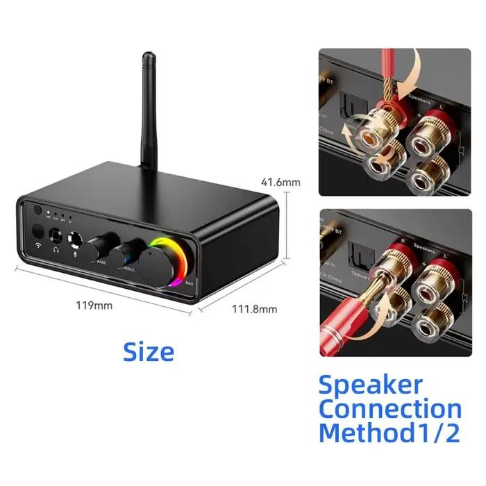 Amplificateur audio WOOPKER 200W MT19 BT TPA3116D2 Bluetooth 5.3 Classe D 2.0 canaux Hifi avec lumiè