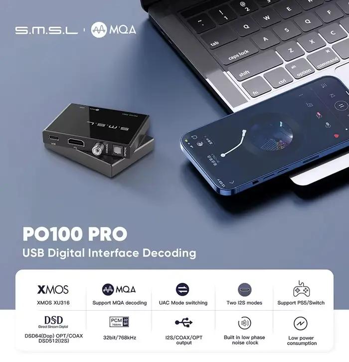 SMSL PO100 PRO décodeur Audio USB Interface numérique décodage MQA XOMS XU316 DSD64 optique Coaxial 