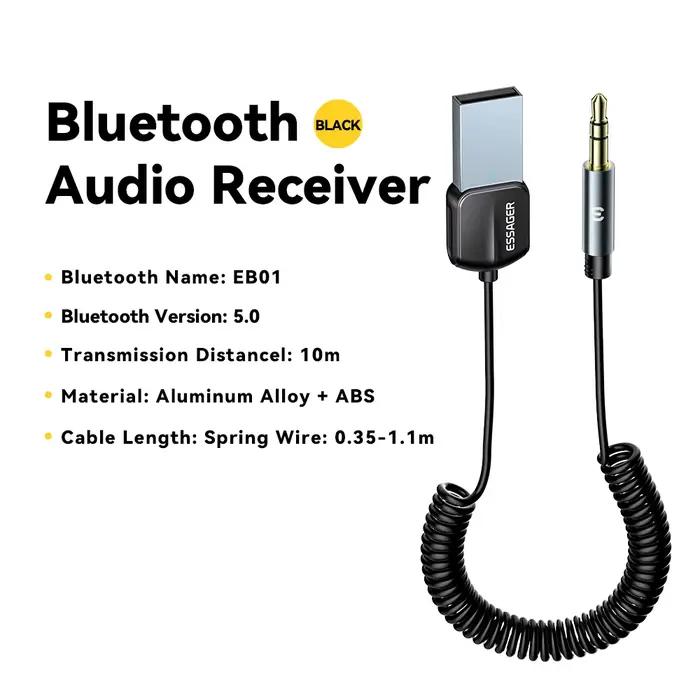 Essager USB Bluetooth 5.0 récepteur Aux Bluetooth adaptateur pour voiture 3.5mm Jack haut-parleur Au