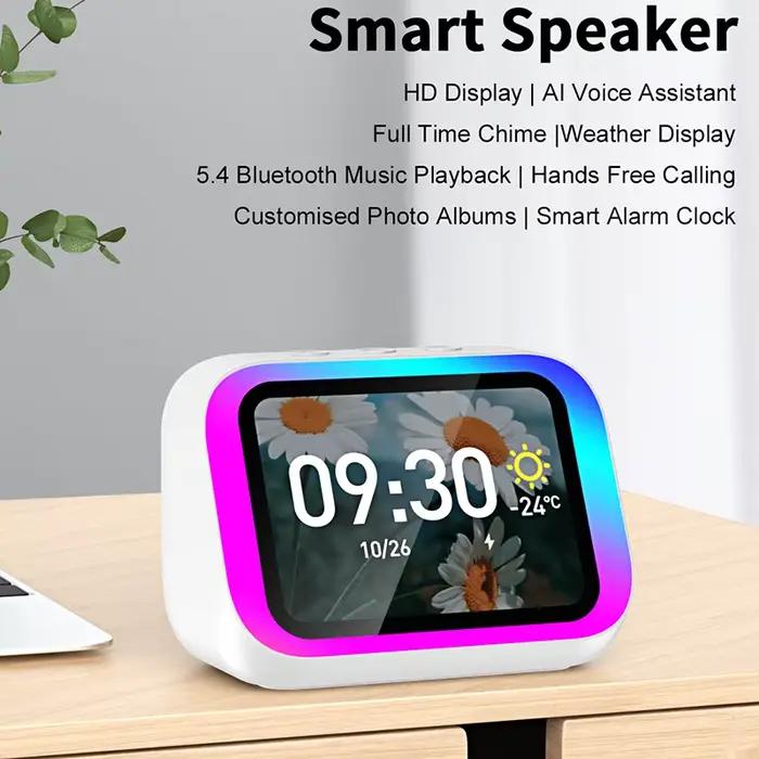 Réveil intelligent, haut-parleur Bluetooth, affichage météo, veilleuse, lecteur d'histoires de musiq
