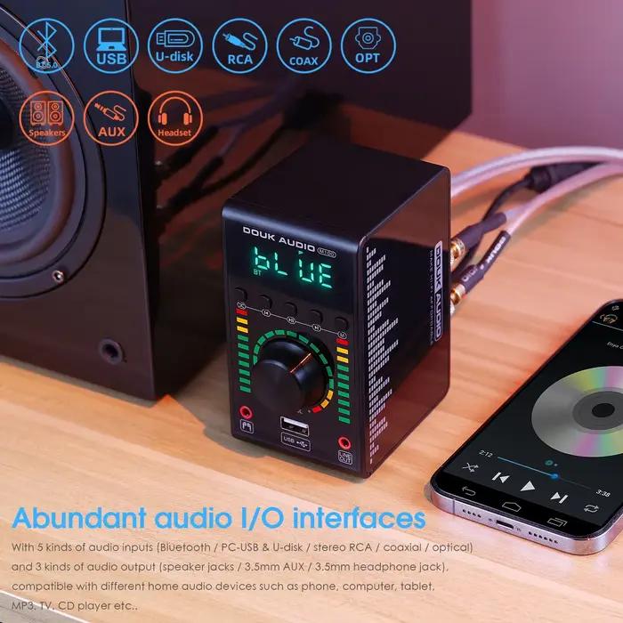 Douk Audio Mini amplificateur numérique COAX/OPT intégré Bluetooth 5.0 ampères maison/voiture/ampli 
