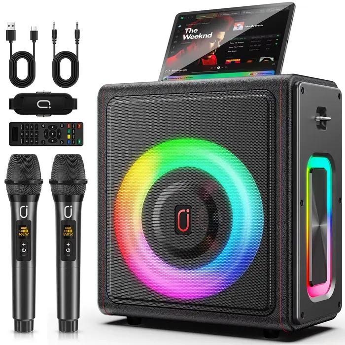 Machine à karaoké, haut-parleur Bluetooth 5.3 portable avec 2 microphones sans fil pour adultes, pre