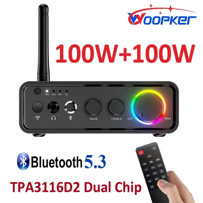 Amplificateur audio WOOPKER 200W MT19 BT TPA3116D2 Bluetooth 5.3 Classe D 2.0 canaux Hifi avec lumiè