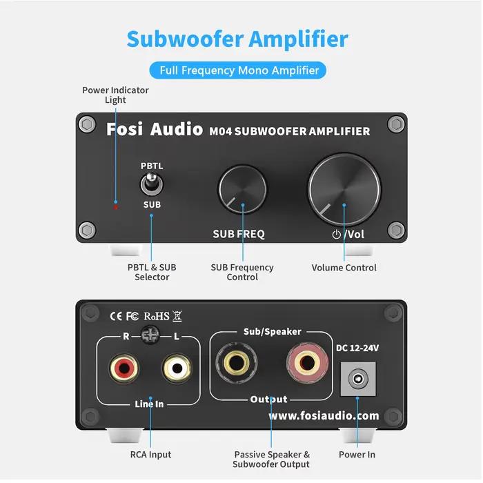 Fosi Audio Mono amplificateur caisson de basses 100W avec amplificateur de puissance de basse pour h