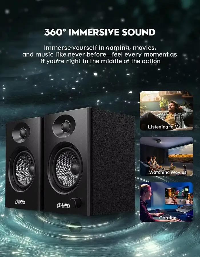 OHAYO Haut-parleurs d'ordinateur 60 W pour jeux de musique, Bluetooth 5.3 actif, haut-parleurs stéré