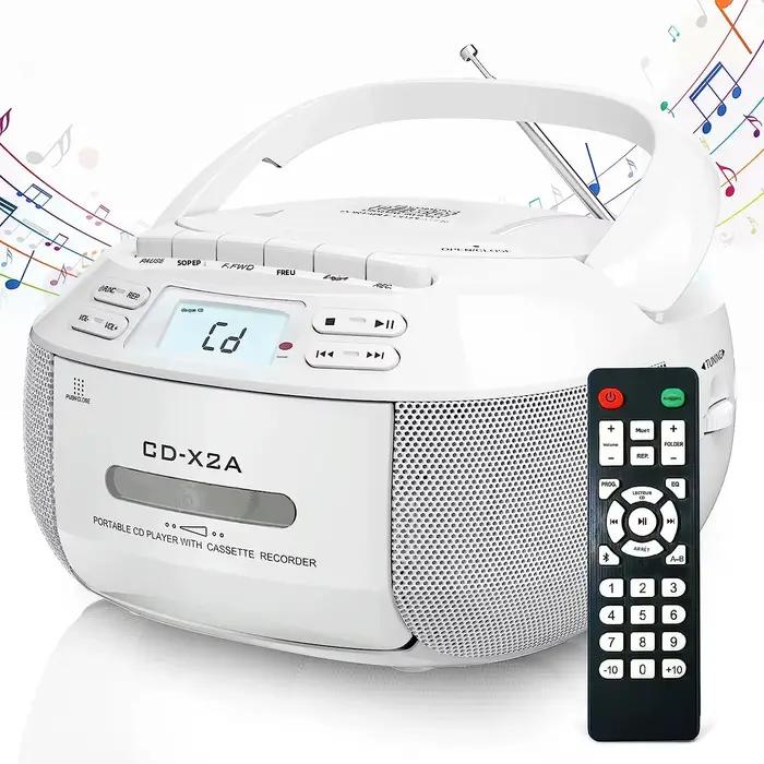Lecteur CD Boombox avec télécommande, lecteur de cassettes avec double haut-parleur stéréo. , Portab