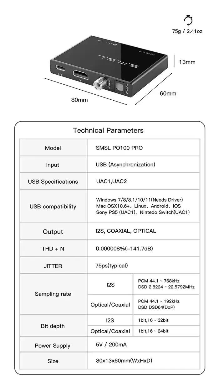 SMSL PO100 PRO décodeur Audio USB Interface numérique décodage MQA XOMS XU316 DSD64 optique Coaxial 