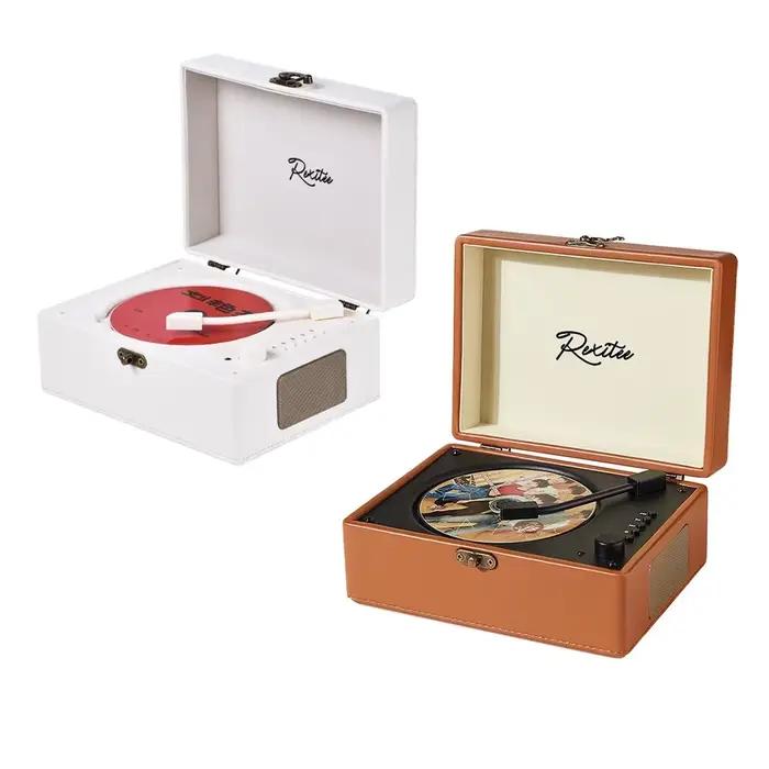 Lecteur CD en cuir Vintage Bluetooth 5.0 bidirectionnel haut-parleur intégré
