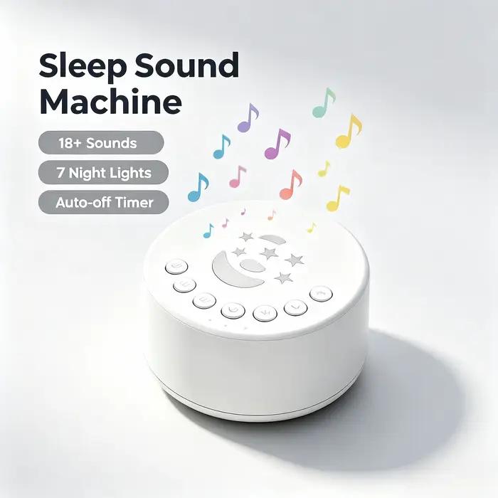 Machine à bruit blanc portable en plastique, aide au sommeil, haut-parleur intelligent avec minuterie et veilleuse RGB pour le sommeil