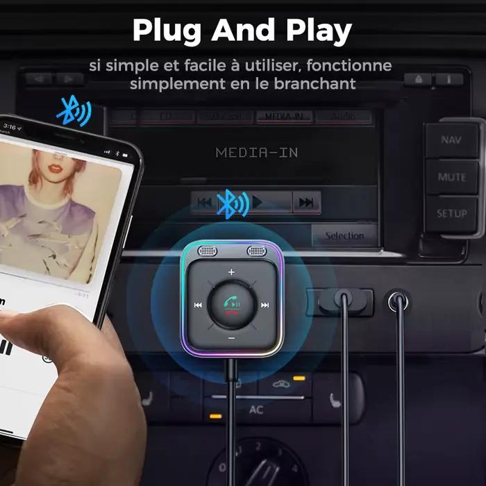 JOYROOM Bluetooth 5.4 AUX adaptateur de voiture double microphones récepteur