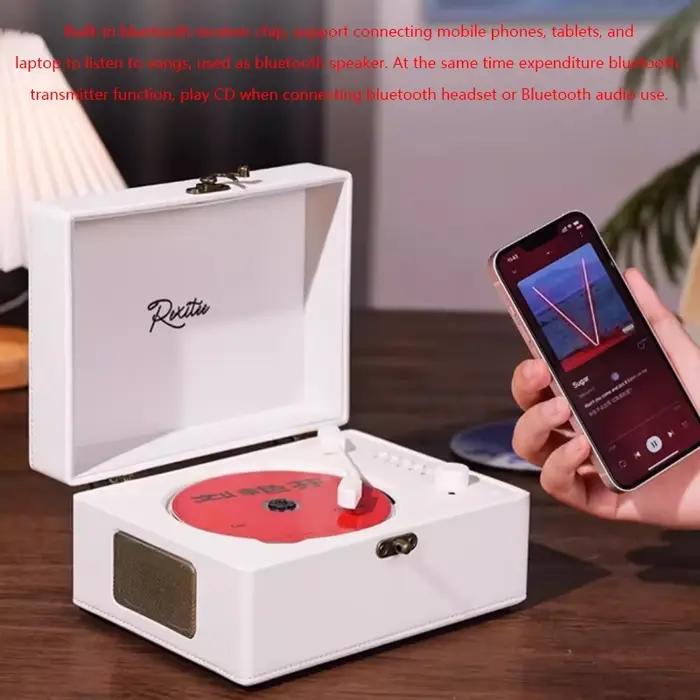 Lecteur CD en cuir Vintage Bluetooth 5.0 bidirectionnel haut-parleur intégré