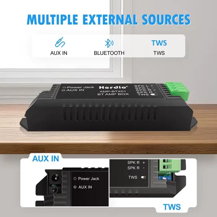 Herdio-Amplificateur Bluetooth 5.1 à 2 canaux pour haut-parleurs passifs