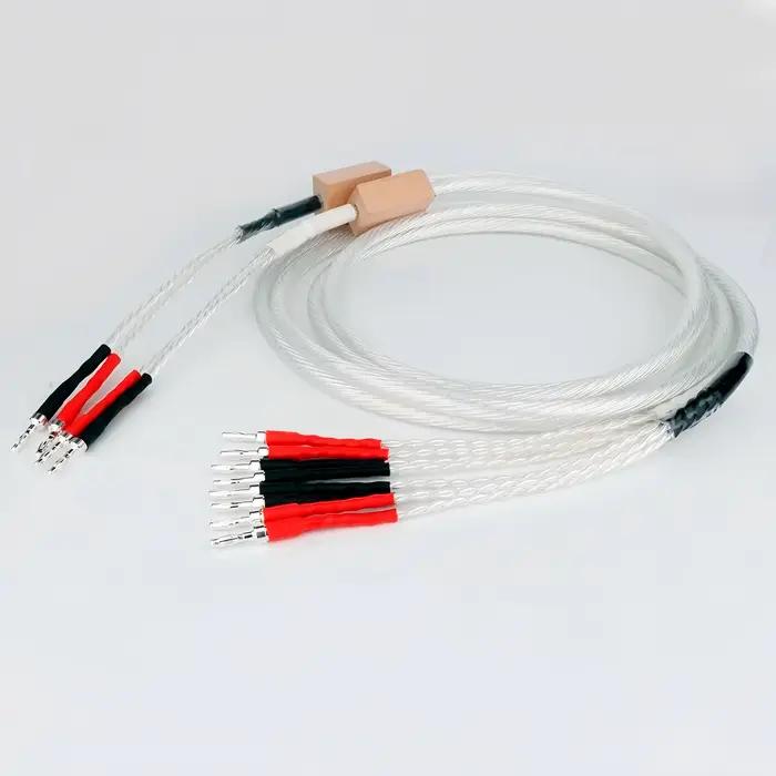 Câble de haut-parleur plaqué argent Hifi biwire 2 bananes à Y spade pour amplificateur et haut-parleurs de qualité supérieure pour audiophiles