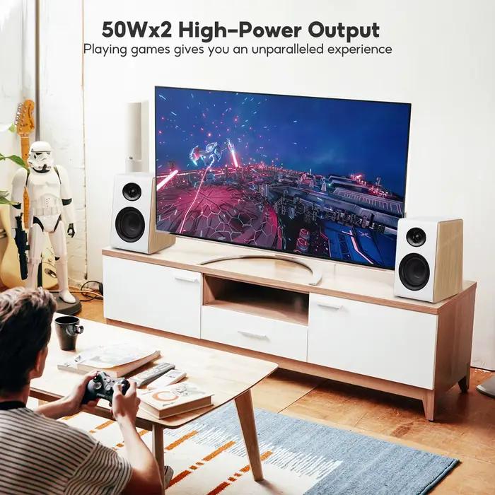 AIYIMA S600 Bluetooth bibliothèque haut-parleur actif maison Audio 40WX2 HiFi sortie caisson de basses bois blanc ARC/USB/RCA entrées 24 bits 48Khz