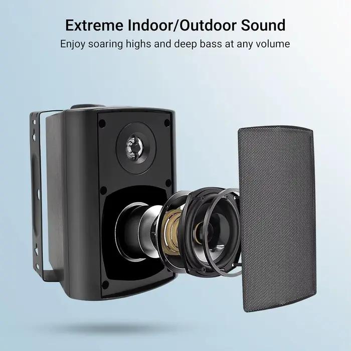 Herdio Enceinte extérieure 4 pouces 200W passive à montage mural étanche avec basses puissantes et large couverture stéréo pour patio et piscine