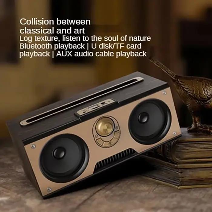 Enceinte Bluetooth portable rétro en bois
