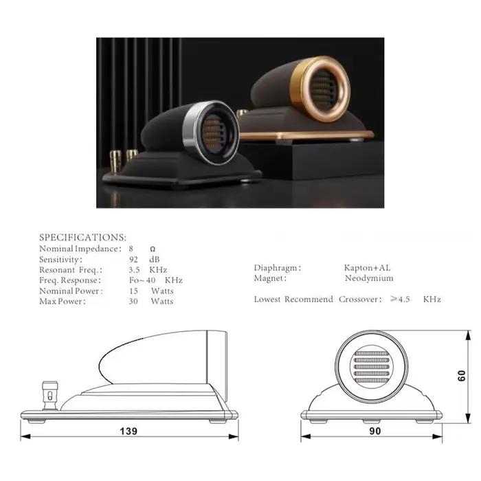 Haut-parleur tweeter isodynamique à ruban AMT pour home cinéma hi-fi, musiciens, cinéphiles et audiophiles, pour bureau, bibliothèque, installation audio domestique