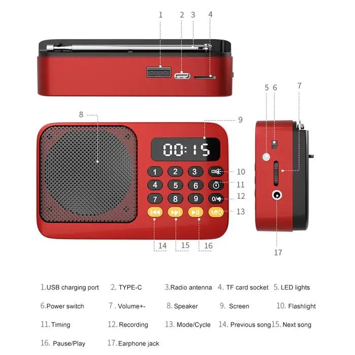 Haut-parleur sans fil Radio récepteur FM Bluetooth 5.0