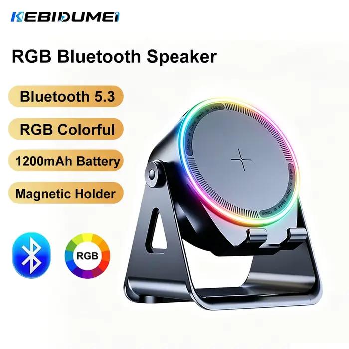 Haut-parleur Bluetooth 5.3 magnétique KEBIDUMEI RGB 1200mAh avec support de téléphone