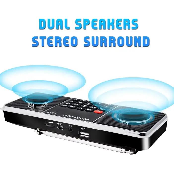 Radio FM numérique Lefon avec haut-parleur intégré, support USB, carte TF et écran LED pour usage portable et en extérieur