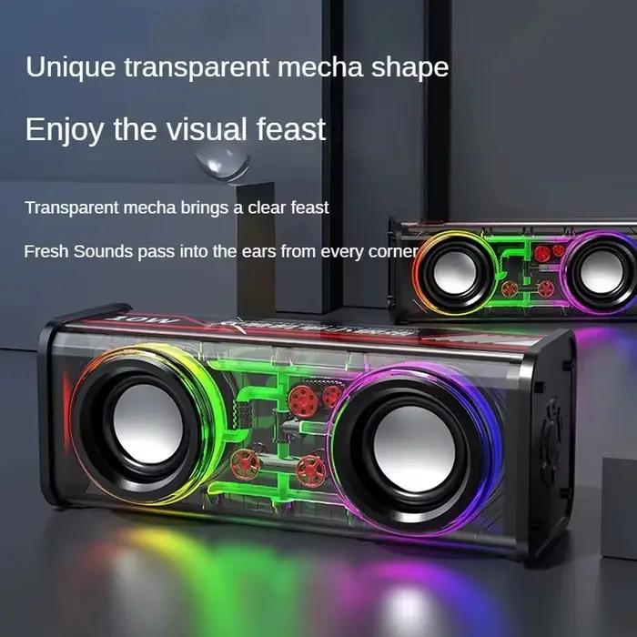 V8 Transparent Mecha haut-parleurs Bluetooth 5.0 sans fil Double basse diaphragme caisson de basses musique TWS RGB lumière Mini haut-parleur de fête