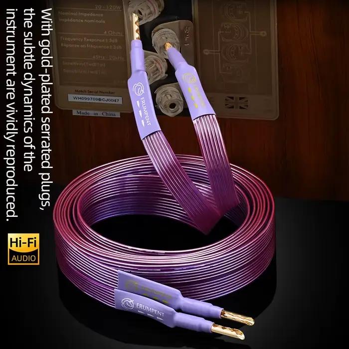 Câble de haut-parleur HiFi OCC ceinture plate en cuivre pur haut de gamme avec fiches banane Y dentelées plaquées or massif pour amplificateur de haut-parleur pour audiophile ocasions spéciales