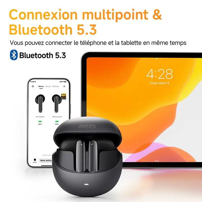Ecouteurs sans fil QCY HT10 AilyBuds Pro ANC haute résolution avec LDAC appel HD Bluetooth 5.3 pour musique et communication occasionnels