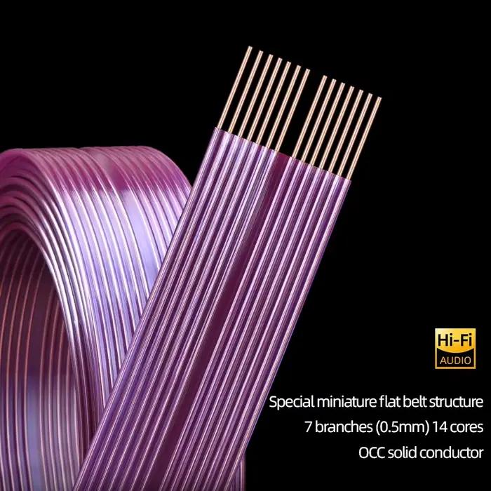 Câble de haut-parleur HiFi OCC ceinture plate en cuivre pur haut de gamme avec fiches banane Y dentelées plaquées or massif pour amplificateur de haut-parleur pour audiophile ocasions spéciales