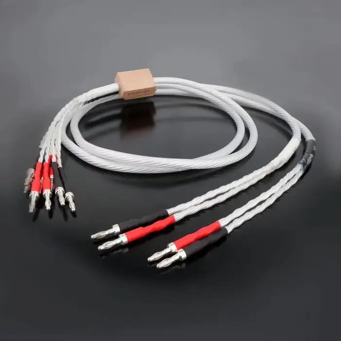 Câble de haut-parleur plaqué argent Hifi biwire 2 bananes à Y spade pour amplificateur et haut-parleurs de qualité supérieure pour audiophiles