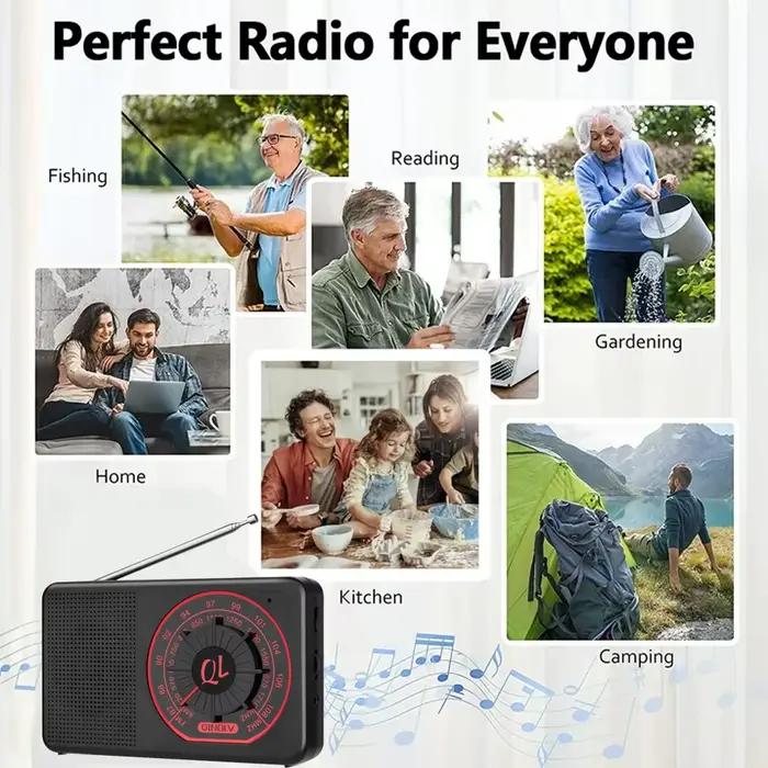 Radio AM/FM portable avec bonne réception, grand haut-parleur, réglage facile du tuner et prise pour écouteurs pour la maison, l'extérieur et les situations d'urgence