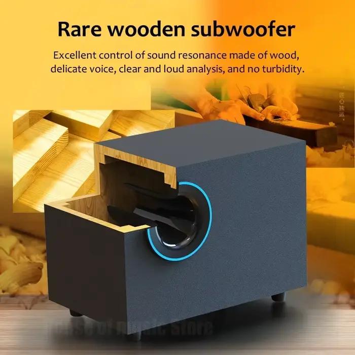 Haut-parleur Bluetooth filaire USB, caisson de basses de bureau en bois, audio actif, son surround 3D, haut-parleurs de jeu de basse, maison, 2.1 canaux