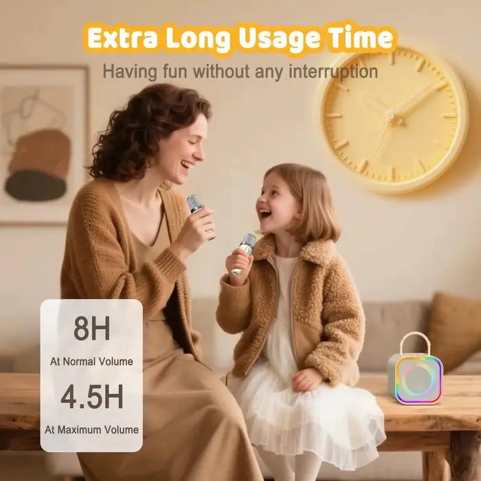 Système karaoké portable Bluetooth double microphone sans fil pour téléphone portable PC ordinateur et téléviseur système audio visuel familial pour divertissement et créativité