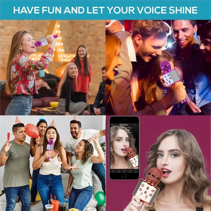 Microphone karaoké sans fil haut-parleur bluetooth pour enfants et adultes microphone à main pour fêtes et compétitions de chant
