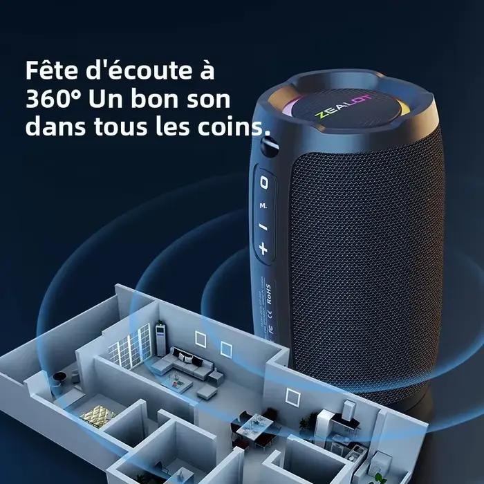 Zealot-S49 10W Haut-parleur Bluetooth portable Son stéréo IPX7 étanche sans fil
