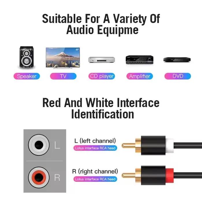 Câble audio stéréo RCA 2RCA vers 2RCA mâle-mâle