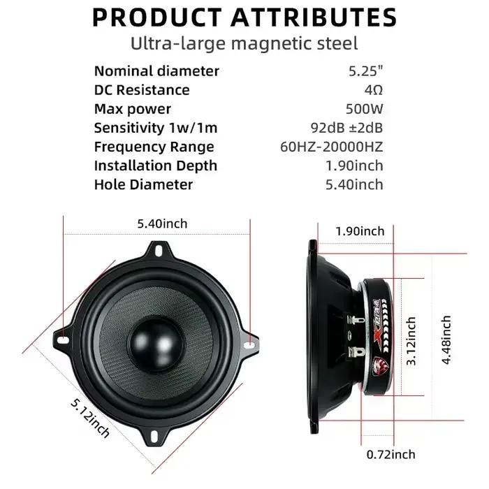 TANVSO 2PCS 5 pouces 500W Haut-parleur de voiture Subwoofer Universel Audio Automobile HiFi Musique Pleine Fréquence Stéréo Voiture Modification Audio
