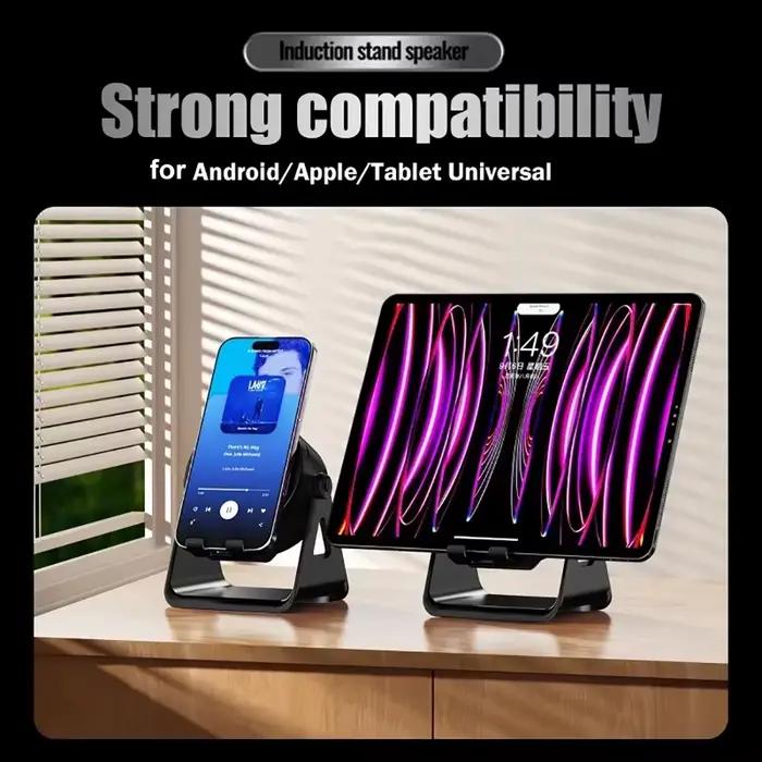 Haut-parleur Bluetooth 5.3 magnétique KEBIDUMEI RGB 1200mAh avec support de téléphone