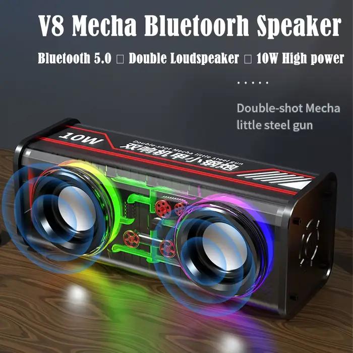 V8 Transparent Mecha haut-parleurs Bluetooth 5.0 sans fil Double basse diaphragme caisson de basses musique TWS RGB lumière Mini haut-parleur de fête
