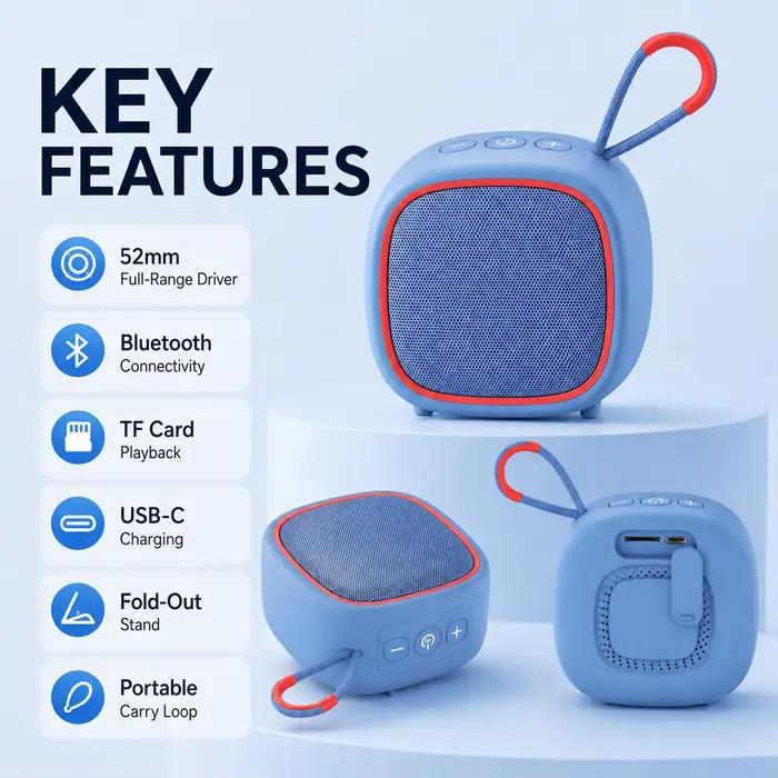 Haut-parleur Bluetooth portable 5W, haut-parleur sans fil avec Bluetooth 5.3, TWS, carte TF, lecture USB, radio FM, appels mains libres