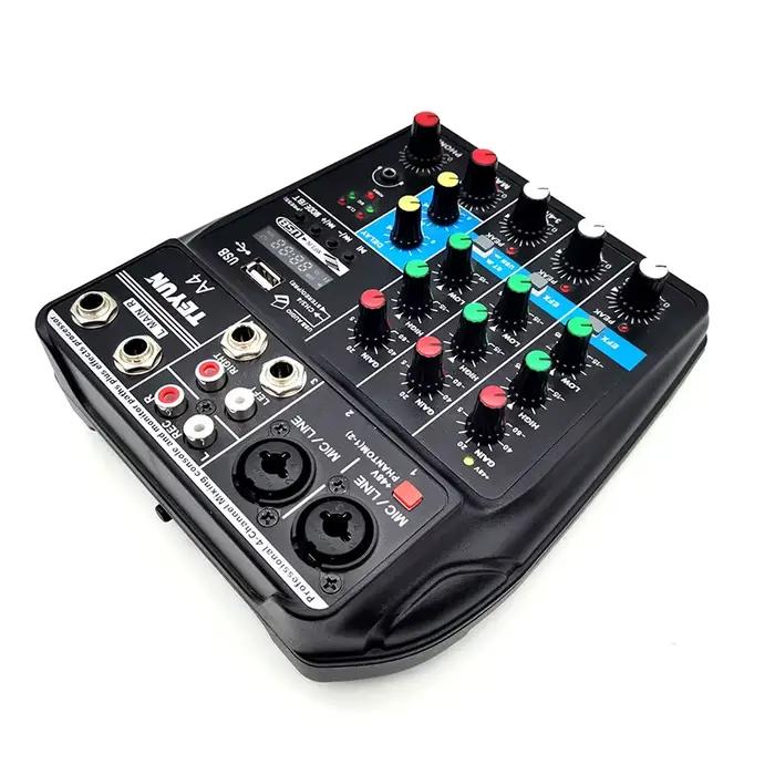 TEYUN A4 Console de mixage sonore Bluetooth USB enregistrement ordinateur 48V retard d'alimentation fantôme effet de répétition 4 canaux USB mélangeur Audio
