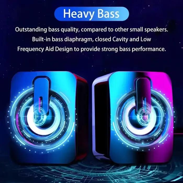 Haut-parleurs d'ordinateur stéréo HiFi USB avec éclairage LED pour bureau, idéal pour la musique, les films et les appels vidéo